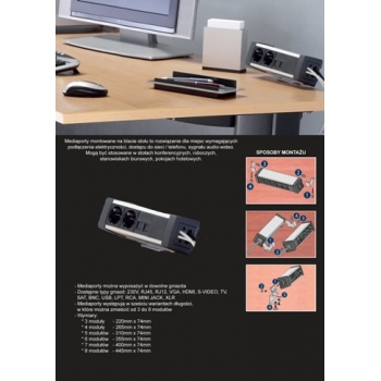 Gniazdo meblowe Desk Socket 3x230V 2xRJ45 kat.5e 2xUSB A-C 4,2A 1xVGA 1xHDMI 5xprzewód dł.3m